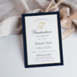 Elegant navy & graduation ceremony invitation<br><div class="desc">An elegant graduation ceremony card with faux gold and navy borders. The text details and image can be personalised.</div>