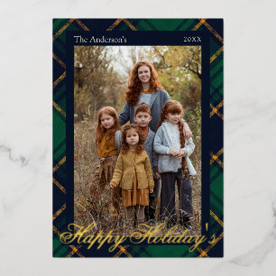 Elegant Navy Green Plaid Holidays Golden 