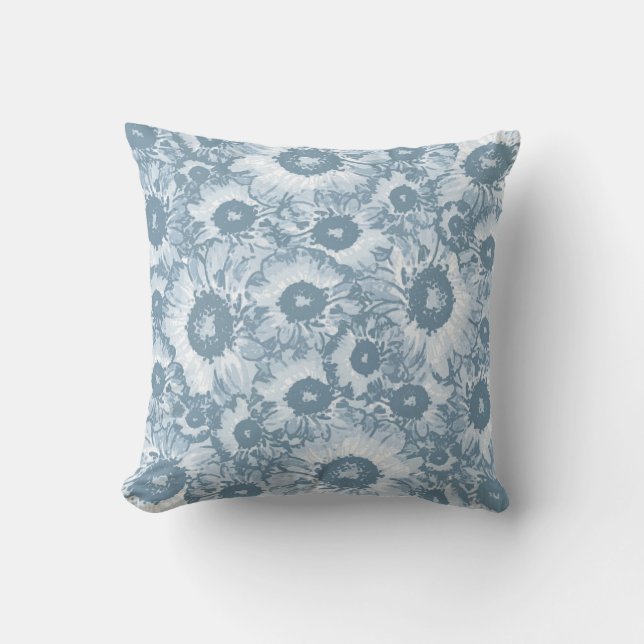 Elegant Navy Grey Floral Pattern Cushion (Front)