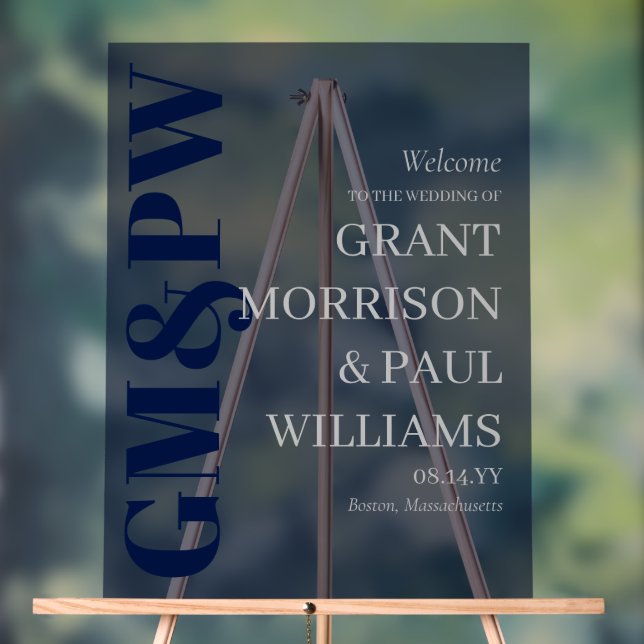 Elegant Navy Grey Initials Typography Welcome Acrylic Sign (Neutral)