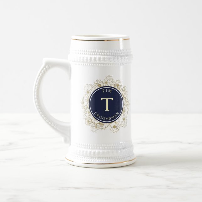 Elegant Navy Groomsmen Beer Stein (Left)
