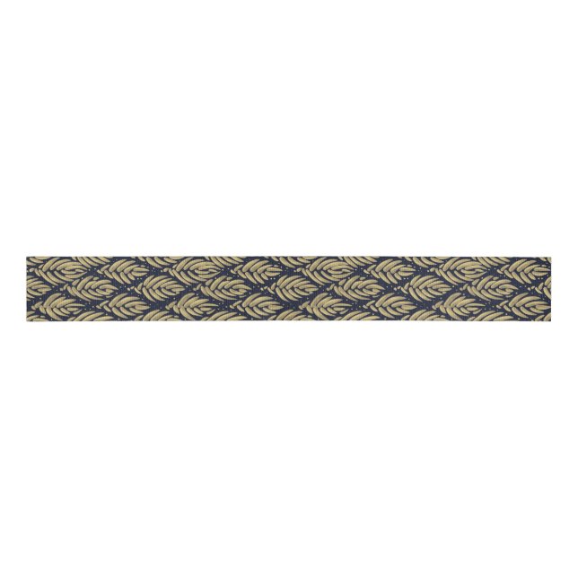 Elegant Navy Grosgrain Ribbon Spool with Gold Leaf (Front)