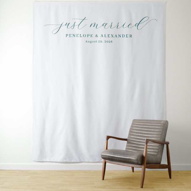 Elegant Navy Just Married Tapestry (In Situ)