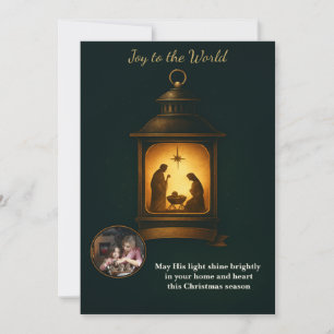 Elegant Navy Lantern Nativity Christian Christmas Holiday Card