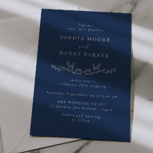 Elegant Navy Line Art Wedding Invitation