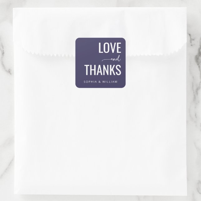 Elegant Navy Love Thanks Square Sticker (Bag)