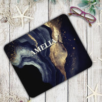 Elegant navy marble art faux gold glitter