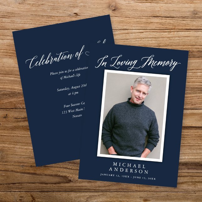 Elegant Navy Memorial Photo Celebration of Life Invitation (Creator Uploaded)