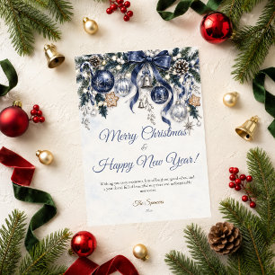 Elegant Navy Merry Christmas Happy New Year Holiday Card