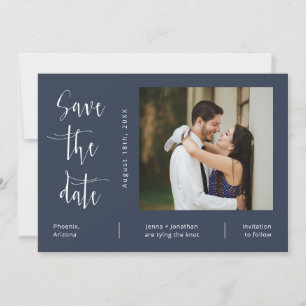 Elegant Navy Minimal QR Code Photo Save the Date Invitation
