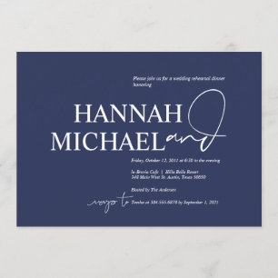 Elegant Navy Minimalism Wedding Rehearsal Dinner Invitation
