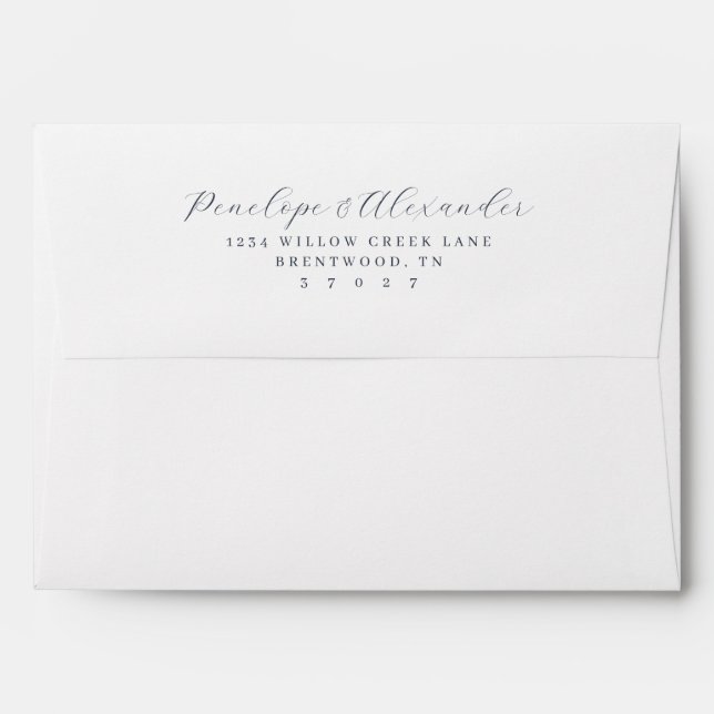 Elegant Navy Minimalist Calligraphy Envelope (Back (Top Flap))