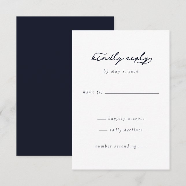 Elegant Navy Minimalist Calligraphy RSVP Card (Front/Back)