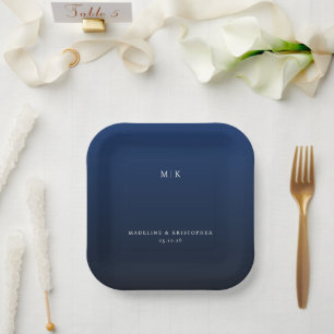 Elegant Navy Minimalist Initials Paper Plate