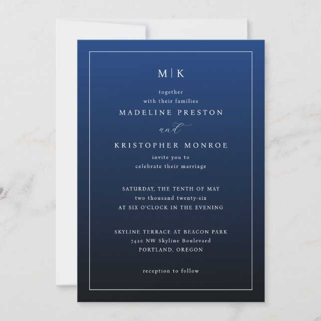 Elegant Navy Minimalist Invitations (Front)