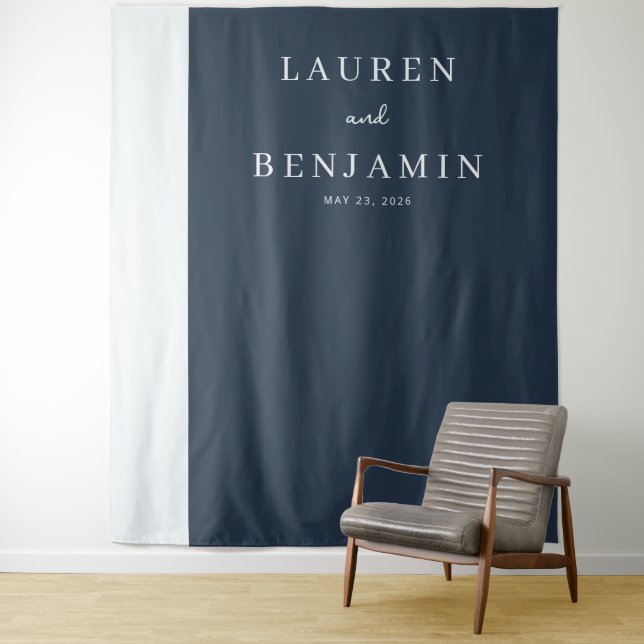 Elegant Navy Minimalist Names Tapestry (In Situ)