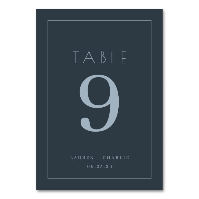 Elegant Navy Minimalist Number Table Number (Front)