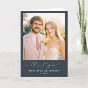 Elegant Navy Minimalist Photo Thank You Card