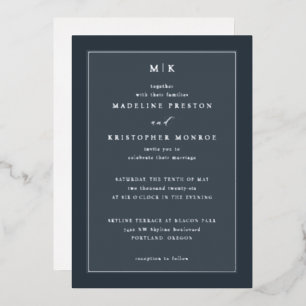 Elegant Navy Minimalist Wedding Invitation