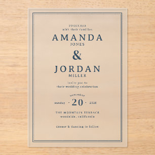 Elegant Navy Minimalist Wedding Invitation
