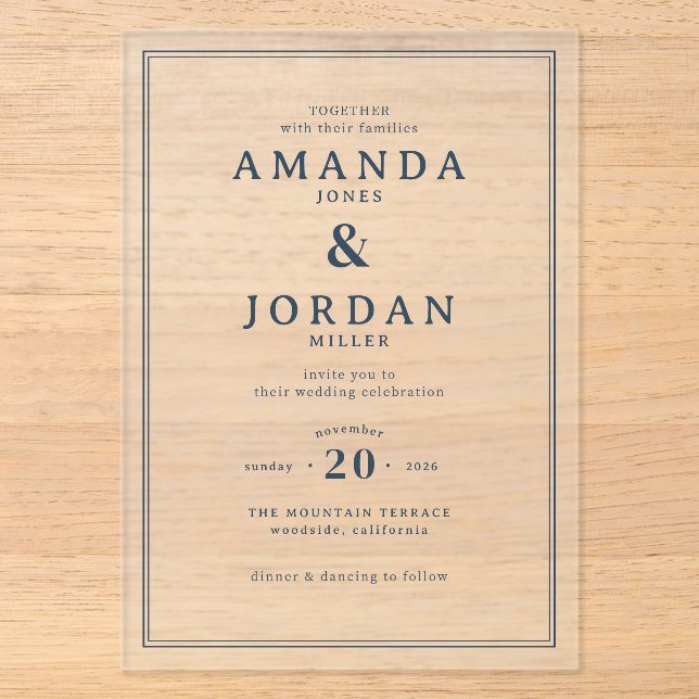Elegant Navy Minimalist Wedding Invitation (Front)