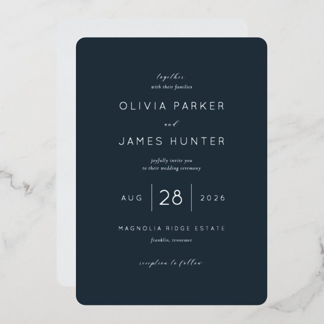 Elegant Navy Minimalist Wedding Invitation (Front/Back)