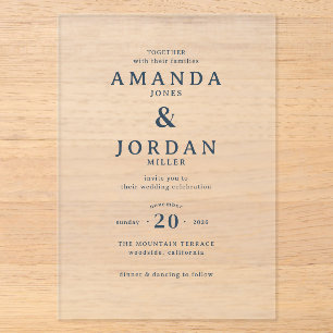 Elegant Navy Minimalist Wedding Invitation