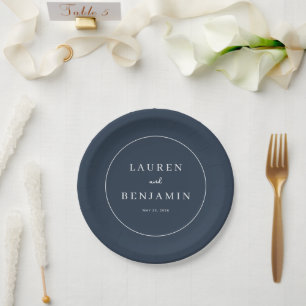 Elegant Navy Minimalist Wedding Paper Plate