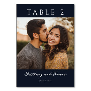 Elegant Navy Modern Photo Table Number