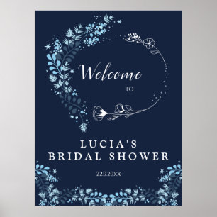 Elegant Navy Monogram Floral Bridal Shower Welcome Poster