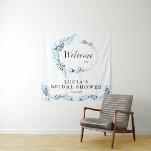 Elegant Navy Monogram Floral Bridal Shower Welcome Tapestry