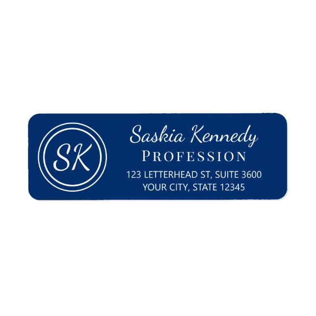 Elegant Navy Monogram Return Address Label (Front)