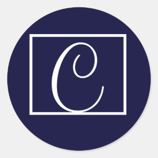 Elegant Navy Monogram Wedding Invitation Labels