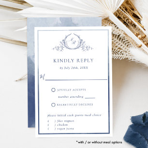 Elegant Navy Monogram with Watercolor Wedding RSVP
