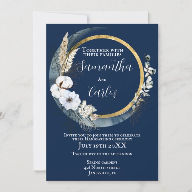 Elegant, Navy, moon Handfasting  Invitation (Front)