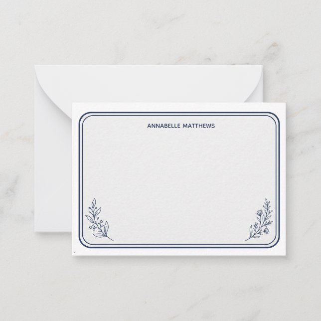 Elegant Navy Name Note Card (Front)