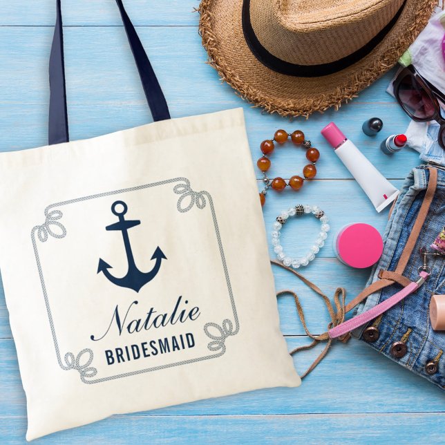 Elegant Navy Nautical Custom Wedding Bridesmaid Tote Bag (Creator Uploaded)