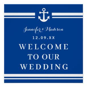 Elegant Navy Nautical Wedding Monogram Welcome Poster
