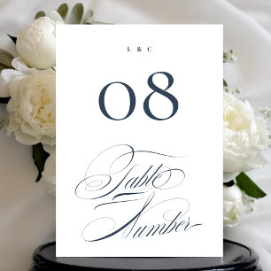 Elegant Navy on White Wedding 5 x 7 Table Numbers