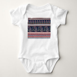 Elegant Navy Paisley: Timeless Border Design Baby Bodysuit