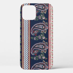 Elegant Navy Paisley: Timeless Border Design iPhone 12 Case