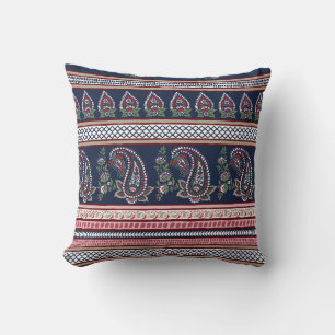Elegant Navy Paisley: Timeless Border Design Cushion