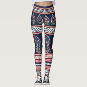 Elegant Navy Paisley: Timeless Border Design Leggings