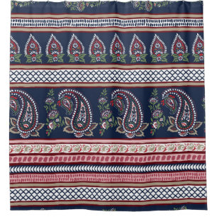 Elegant Navy Paisley: Timeless Border Design Shower Curtain