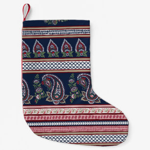 Elegant Navy Paisley: Timeless Border Design Small Christmas Stocking
