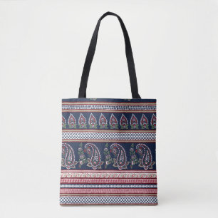Elegant Navy Paisley: Timeless Border Design Tote Bag