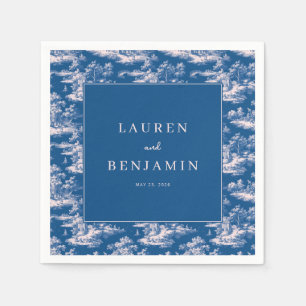 Elegant Navy Pastoral Scene Border Napkin