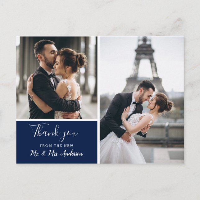 Elegant Navy Photo Collage | Blank Thank You Postcard (Front)