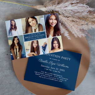 Elegant Navy Photo Collage Graduation Party Invitation