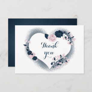 elegant navy & pink floral heart thank you card